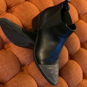 Black chain toe ankle boots. Low block heel
